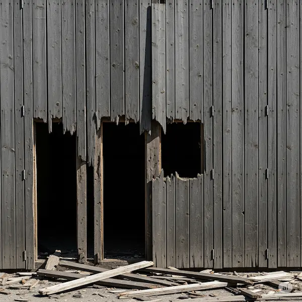 Section of a wall with broken or missing panels.