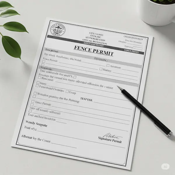Close-up image of a fence permit, showing the official documentation details.