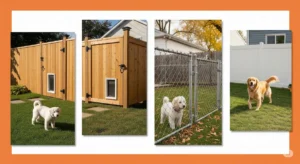 Variety of pet-friendly fence styles in a Buffalo neighborhood, showcasing options for dog owners.