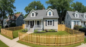 A charming Buffalo homeowner's house with a newly installed, simple picket fence, highlighting how a low-cost fence can improve curb appeal.