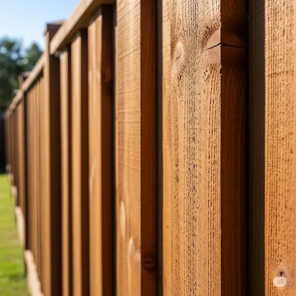 A detailed close-up view of a timber fence, highlighting its natural textures and grains.
