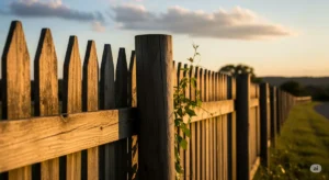 A weathered wooden fence stretches into the background, hinting at the passage of time.