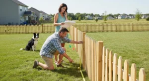 Homeowner reviewing fence permits in Buffalo NY backyard