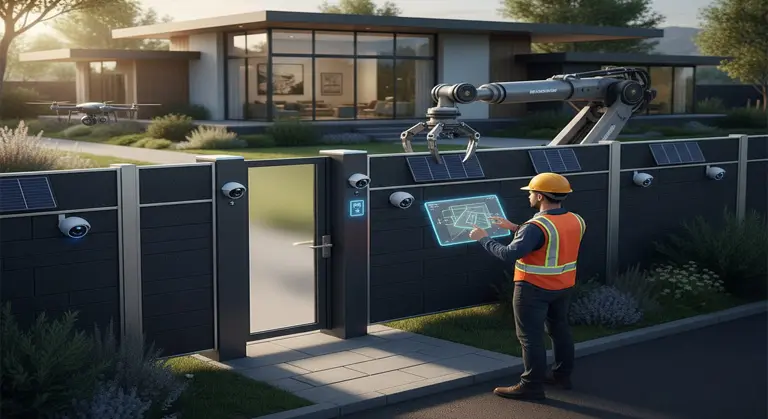 Technician installing a smart fence with integrated sensors and automation system in 2025